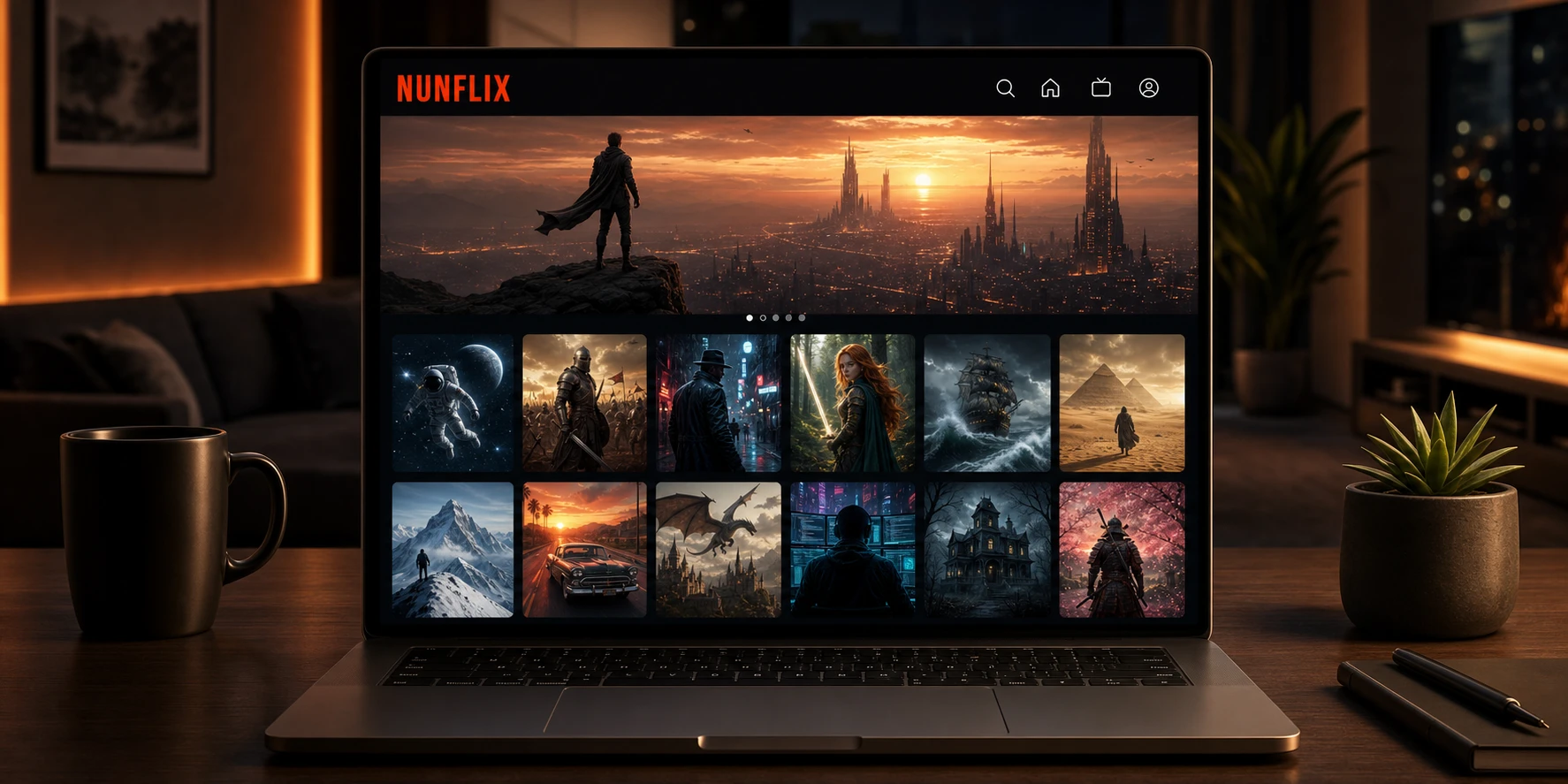 NUNFLIX streaming interface showing the official library of free HD movies and TV shows in 2026